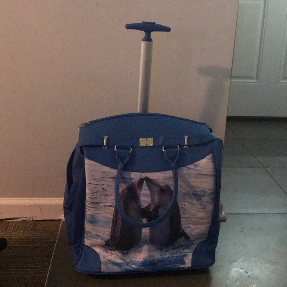 Blue roller suitcase carry on